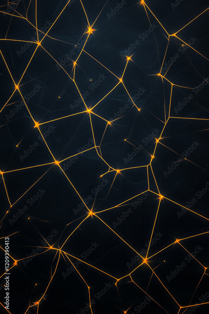 Poster a vibrant abstract geometric network with bold yellow lines forming a complex pattern on a deep blac