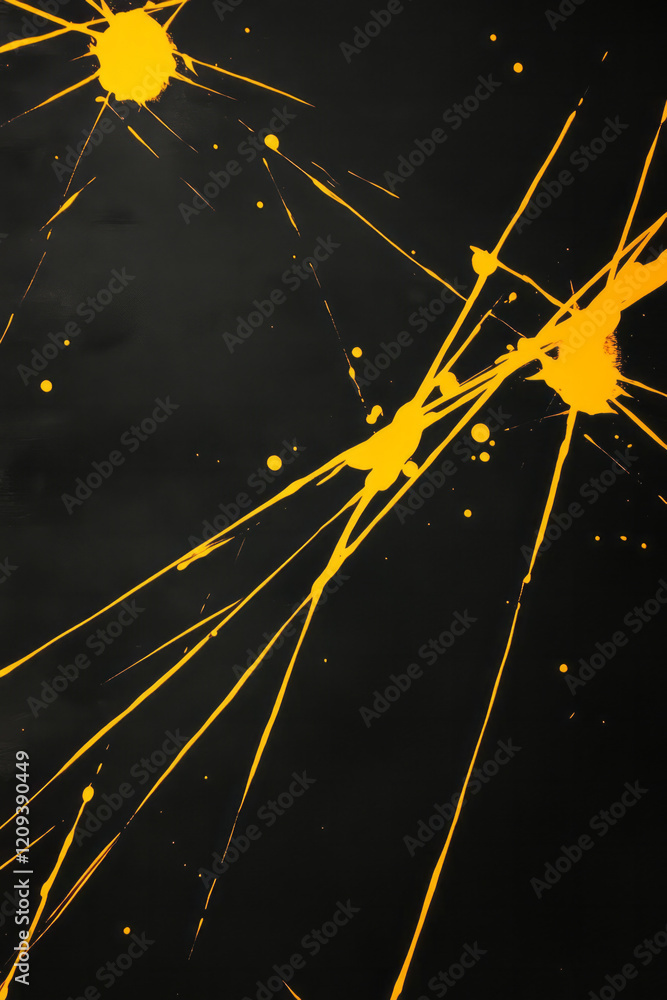 Poster a vibrant abstract geometric network with bold yellow lines forming a complex pattern on a deep blac