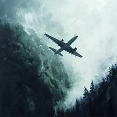 Airplane Flying Over Misty Mountains: A Journey Through Nature