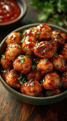 "Crispy Chicken Nuggets with Ketchup on Wooden Table: A Tempting Dark Background Delight"