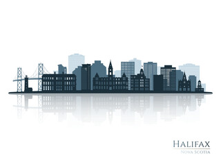Halifax skyline silhouette with reflection. Landscape Halifax, Canada. Vector illustration. © greens87