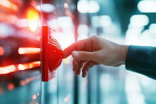 A hand reaching for a red scanner, suggesting interaction with technology in a modern, brightly lit environment. - Powered by Adobe