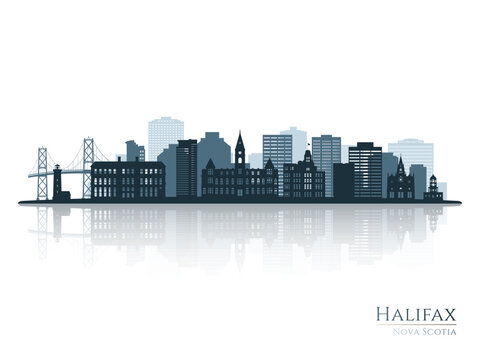 Halifax skyline silhouette with reflection. Landscape Halifax, Canada. Vector illustration.