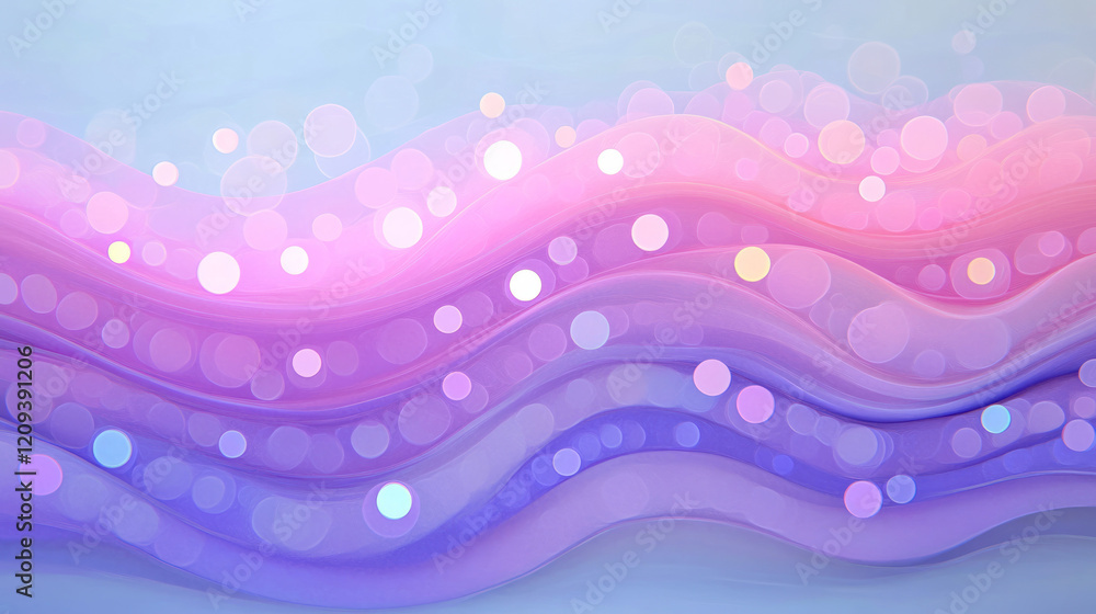 Poster a dynamic abstract wave of purple dots enhanced by neon luminescence, creating a vibrant and energet