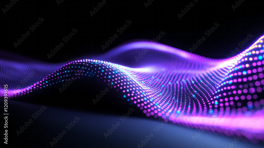 Poster a mesmerizing purple dotted wave enhanced by neon glows, creating a dynamic and visually stunning pa