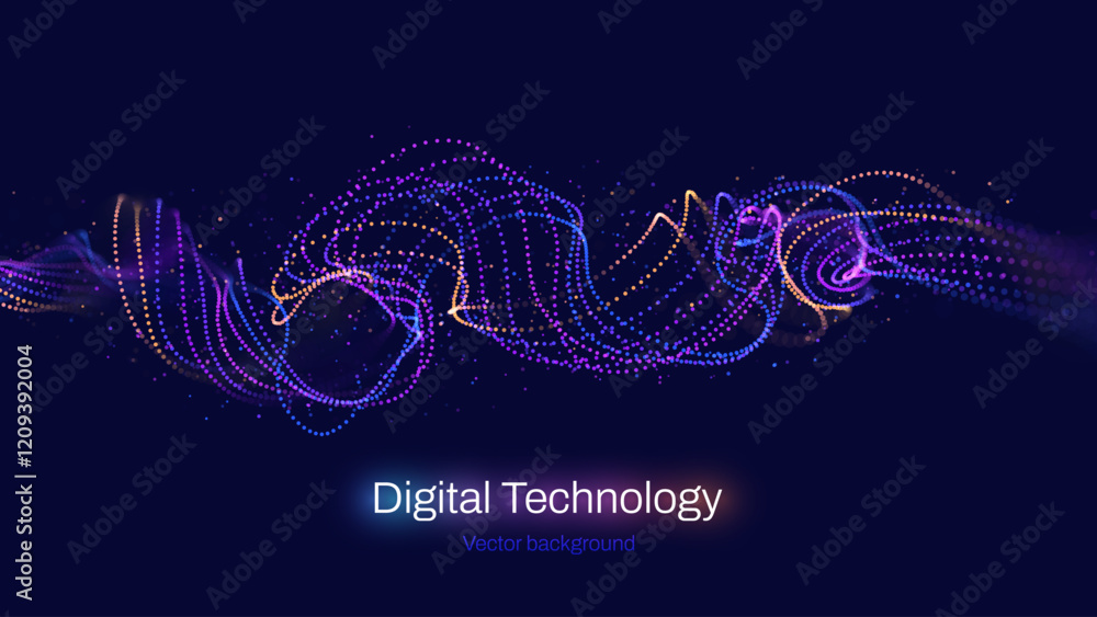 Fototapete Digital Data Flow Spiral Vector Background. Big Data AI Technology Lines. Wireless Data Transmission. High Speed Light Trails. Information Flow in Virtual Reality Cyberspace. Vector Illustration.