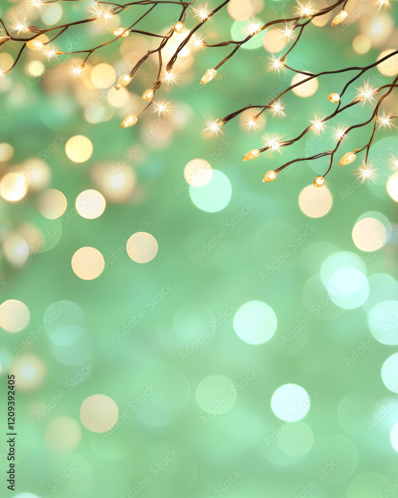 Poster A lively party scene featuring golden bokeh lights illuminating a green backdrop, adding sparkle and festivity to the environment,