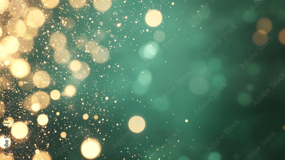 Aufkleber an abstract design of golden bokeh lights shimmering against a vibrant green background, symbolizing