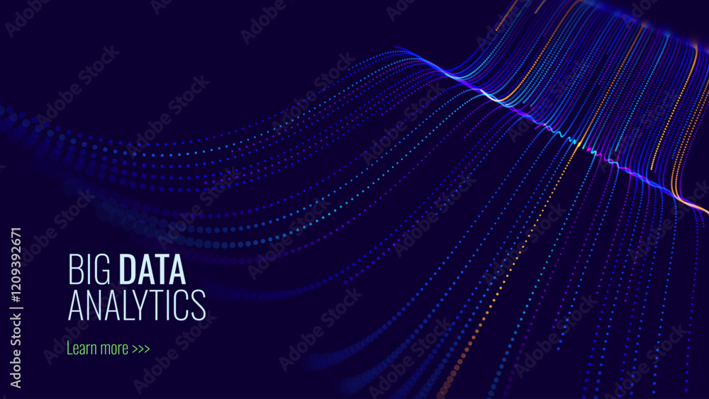 Poster Cyber Big Data Flow Particles Bokeh. Digital Neural Network. Concept of AI Artificial Intelligence Technology Machine Deep Learning. Digital Communication. Science Technology Presentation Vector.