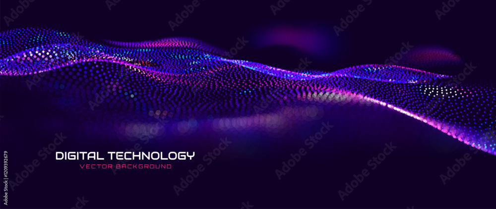 Aufkleber Cyber Big Data Flow Particles Bokeh. Digital Neural Network. Concept of AI Artificial Intelligence Technology Machine Deep Learning. Digital Communication. Science Technology Presentation Vector.