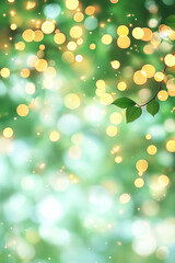 Obraz premium A festive night sky filled with golden bokeh lights against a backdrop of green trees, evoking a sense of wonder and celebration,