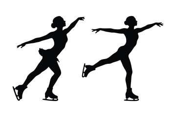 Women skating silhouette vector illustration.