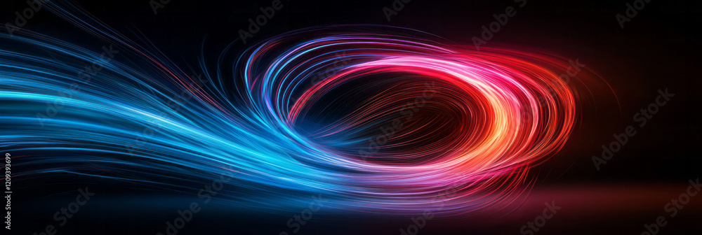 Aufkleber a striking abstract design with intertwined red and blue light beams radiating outward, creating a s