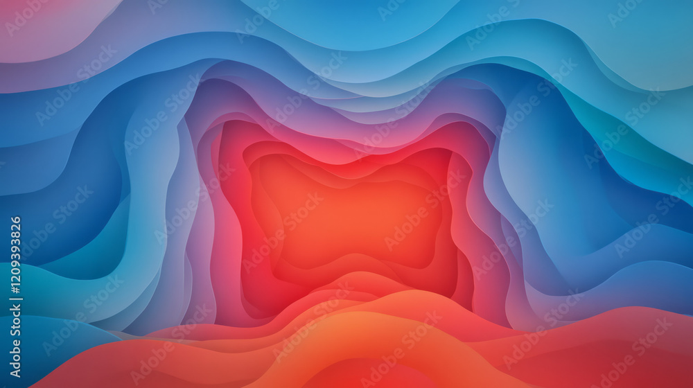 Aufkleber a dynamic abstract design featuring red and blue radiating waves intersecting and blending seamlessl