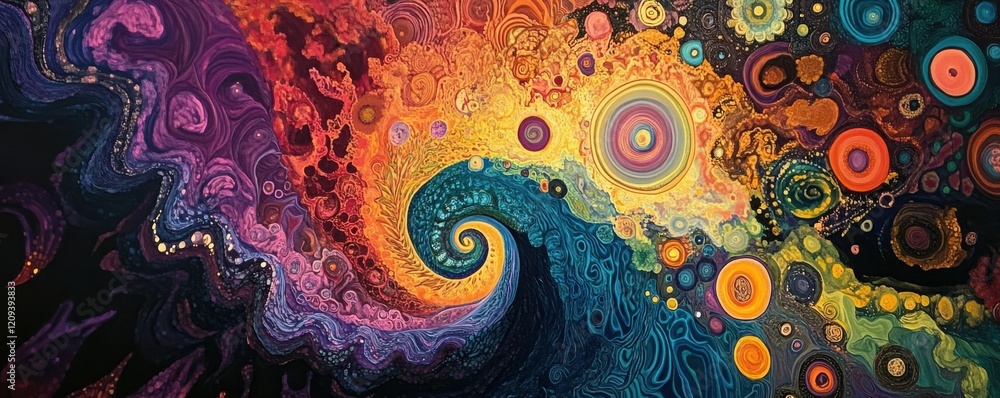 Poster a swirl of vibrant colors blending together, creating a mesmerizing pattern.