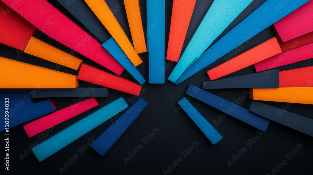 Aufkleber a vibrant abstract design featuring sharp red and blue radiating lines on a black background, emphas