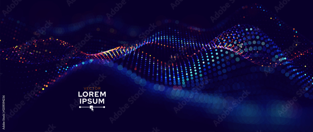 Fototapete Cyber Big Data Flow Particles Bokeh. Digital Neural Network. Concept of AI Artificial Intelligence Technology Machine Deep Learning. Digital Communication. Science Technology Presentation Vector.