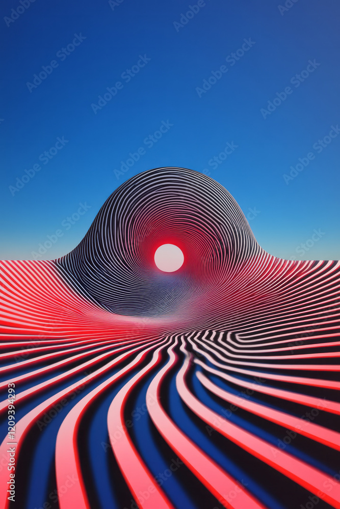 Aufkleber a dynamic abstract design with swirling red and blue radiating lines forming a spiral pattern, symbo