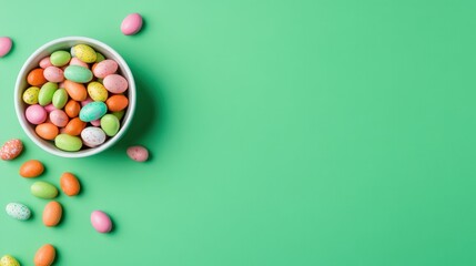 Obraz premium Vibrant easter celebration with colorful candy in decorative bowl