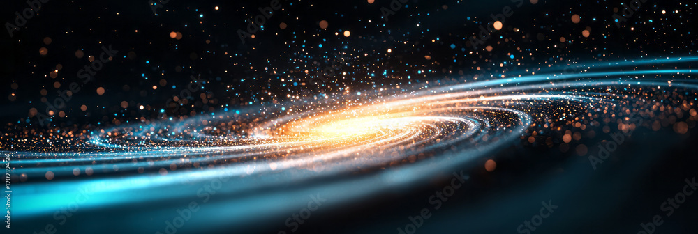 Poster a mesmerizing display of colorful light particles emanating from a central point in an ethereal, abs