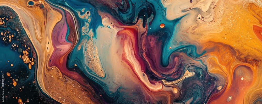 Poster a swirl of vibrant colors blending together, creating a mesmerizing pattern.