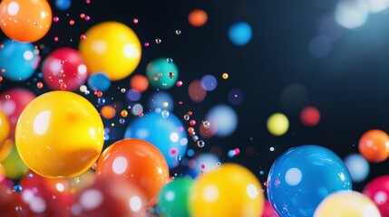 Vibrant explosion of colorful spheres and liquid splash