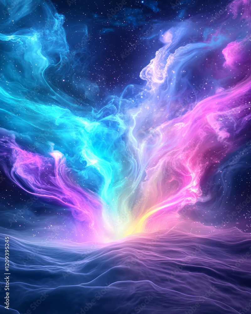 Leinwandbilder an enchanting abstract artwork with colorful light particles bursting from the center, creating a me