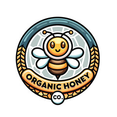 Design a cute, cartoon-style logo featuring a bee in a circular shape for a honey farm.
