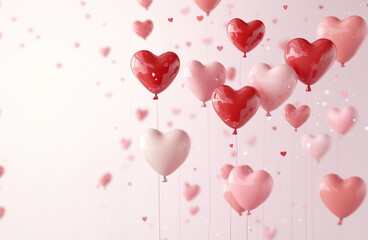 Romantic Heart Balloons on Soft Pink Background for Valentine's day