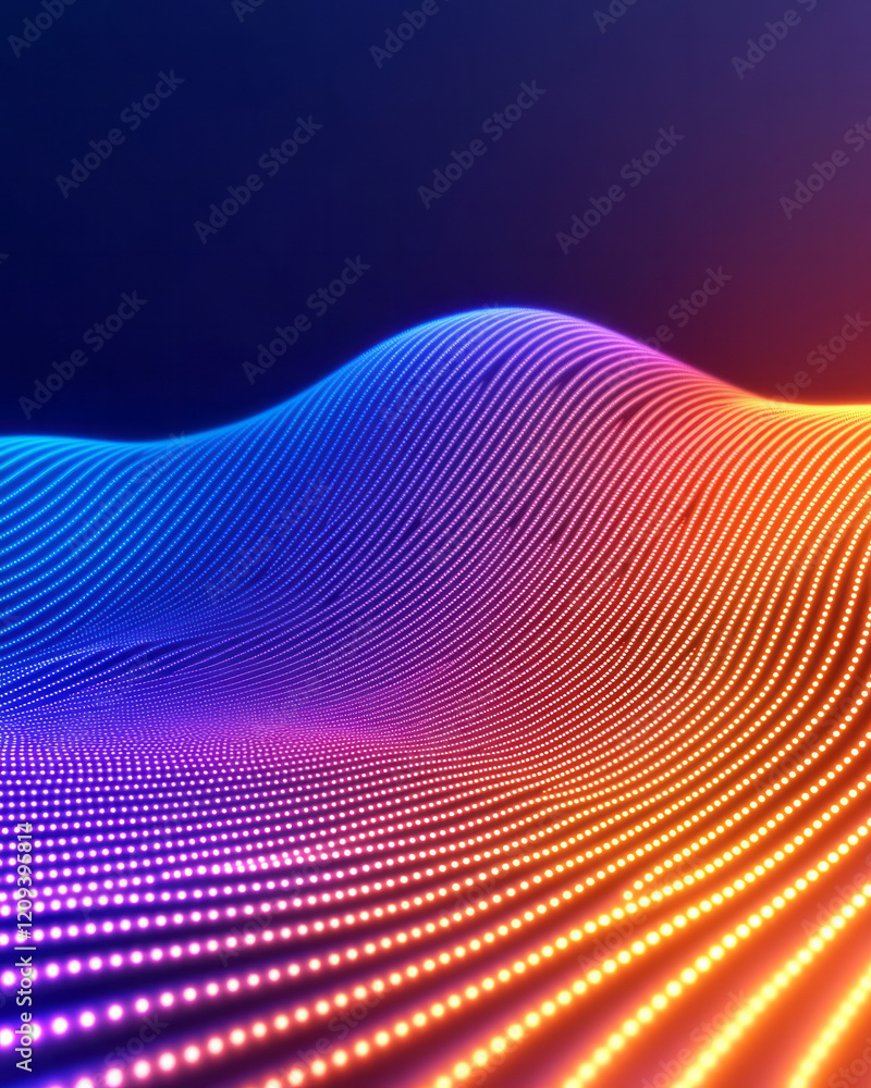Poster An elegant digital pixel pattern with smooth circular gradients in vibrant neon tones, creating a harmonious and eye-catching composition,