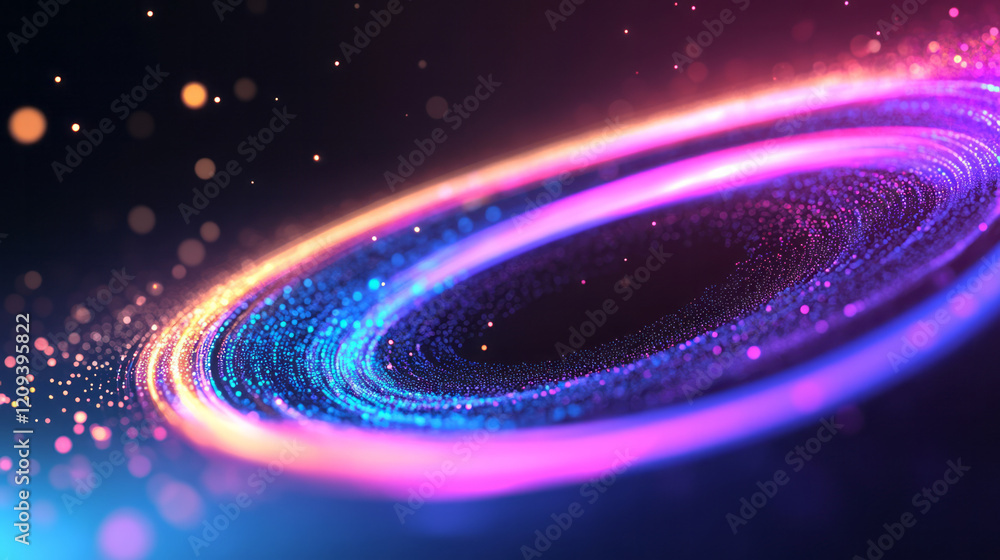 Aufkleber A dynamic digital design featuring colorful pixel clusters arranged in radiant circular gradients with bright neon accents, enhancing visual appeal,