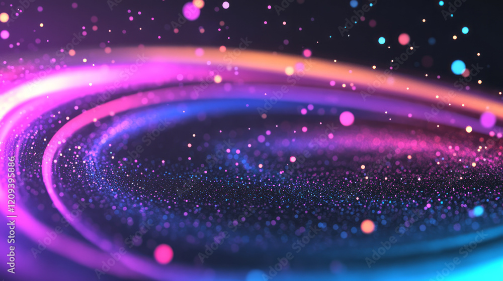 Aufkleber A dynamic digital design featuring colorful pixel clusters arranged in radiant circular gradients with bright neon accents, enhancing visual appeal,