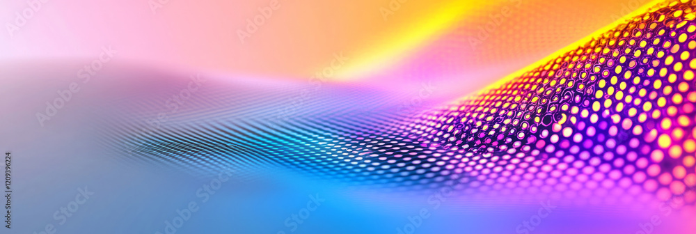 Poster A minimalist digital pixel pattern with radiant circular gradients in soft neon tones, creating a serene and modern visual,