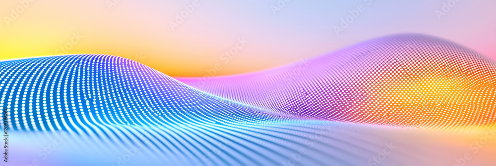 Poster A minimalist digital pixel pattern with radiant circular gradients in soft neon tones, creating a serene and modern visual,