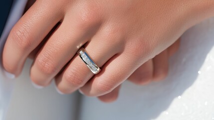 Wedding unity and love symbolized by couple holding hands with rings