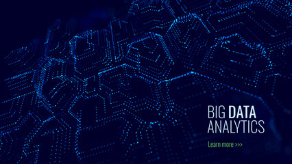 Digital Big Data Flow Vector Background. Big Data Technology Lines. Abstract Science Technology Illustration. Big Data Neural Network Background Concept. AI Visualization Concept. Vector.