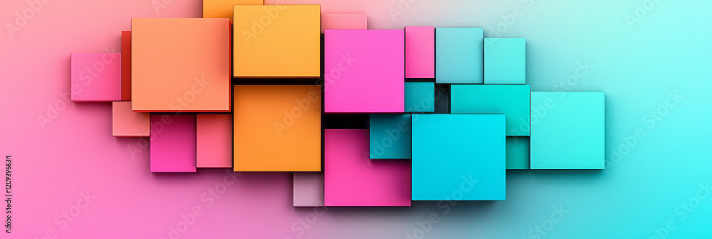 Aufkleber a vibrant abstract 3d structure featuring multiple layers of stacked squares in bright pink, teal, a