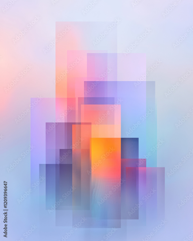 Poster a mesmerizing abstract 3d geometric formation of overlapping stacked squares in vibrant hues of oran