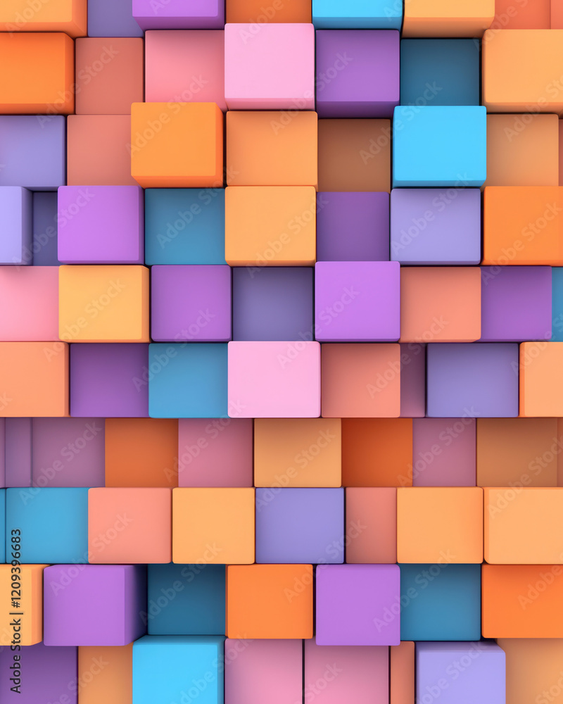 Aufkleber a mesmerizing abstract 3d geometric formation of overlapping stacked squares in vibrant hues of oran
