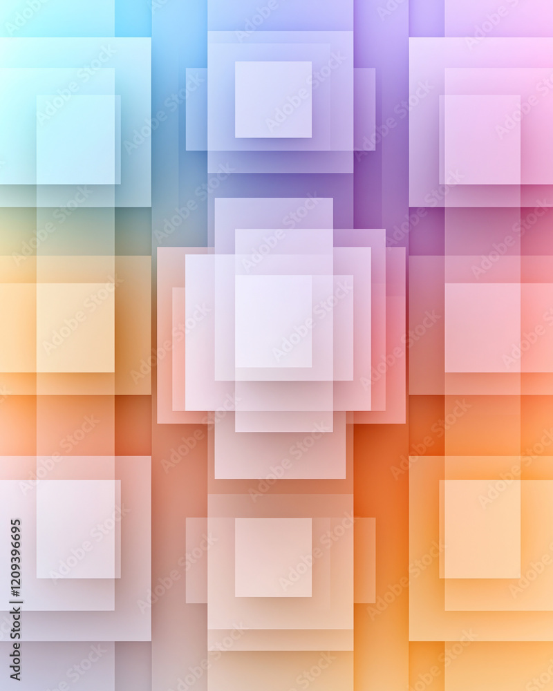 Poster a mesmerizing abstract 3d geometric formation of overlapping stacked squares in vibrant hues of oran