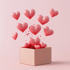 Gift box with hearts. Happy Valentine's Day  greeting card design