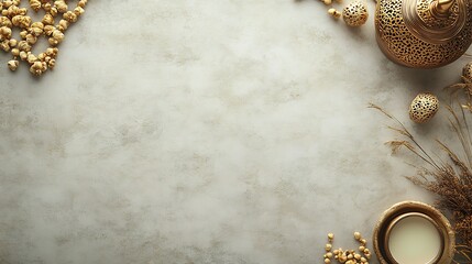Elegant Golden Decor and Treats on Neutral Background