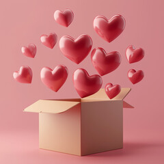 Gift box with hearts. Happy Valentine's Day  greeting card design