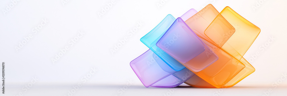 Poster a striking abstract 3d composition of stacked colorful squares in radiant colors such as tangerine, 