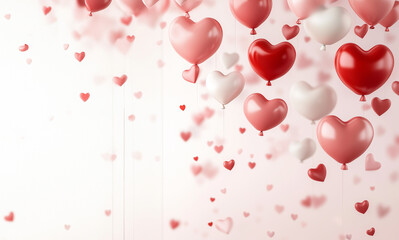 Romantic Heart Balloons on Soft Pink Background for Valentine's day