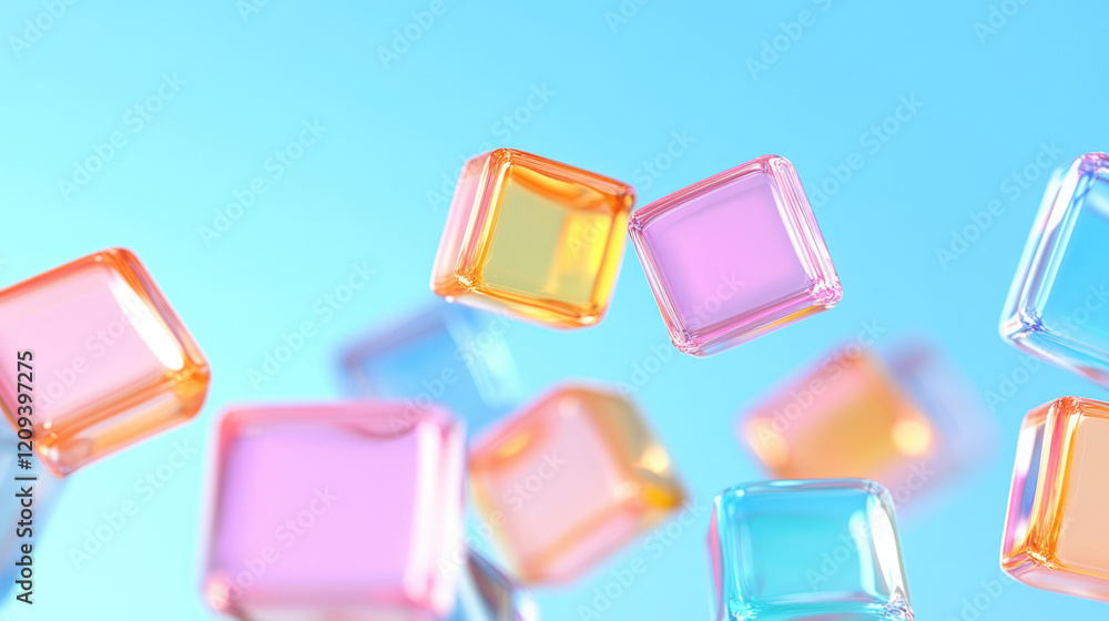 Leinwandbilder a captivating abstract image of colorful glass squares floating gracefully with a soft focus effect,