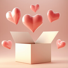Gift box with hearts. Happy Valentine's Day  greeting card design