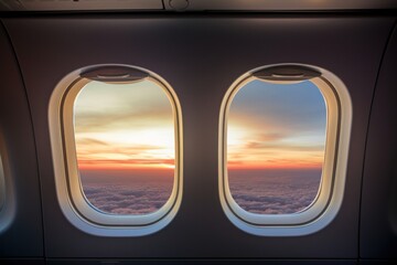 Naklejka premium The airplane window from the inside porthole vehicle transportation
