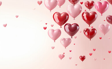 Romantic Heart Balloons on Soft Pink Background for Valentine's day