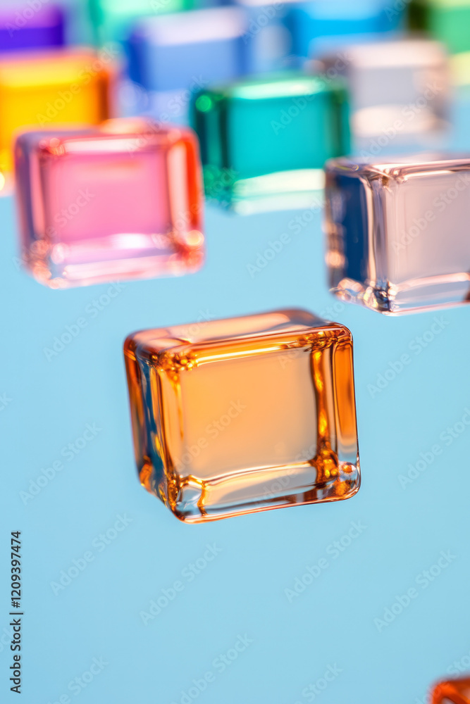 Aufkleber a vibrant composition of colored glass squares in various hues gently floating with a soft focus eff